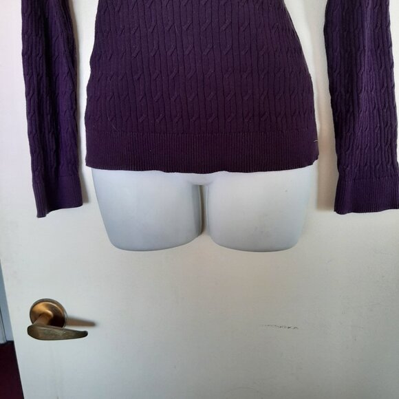 Talbots Women's Purple Pima Cotton Cable Knit V-Neck Sweater Large - Picture 4 of 6